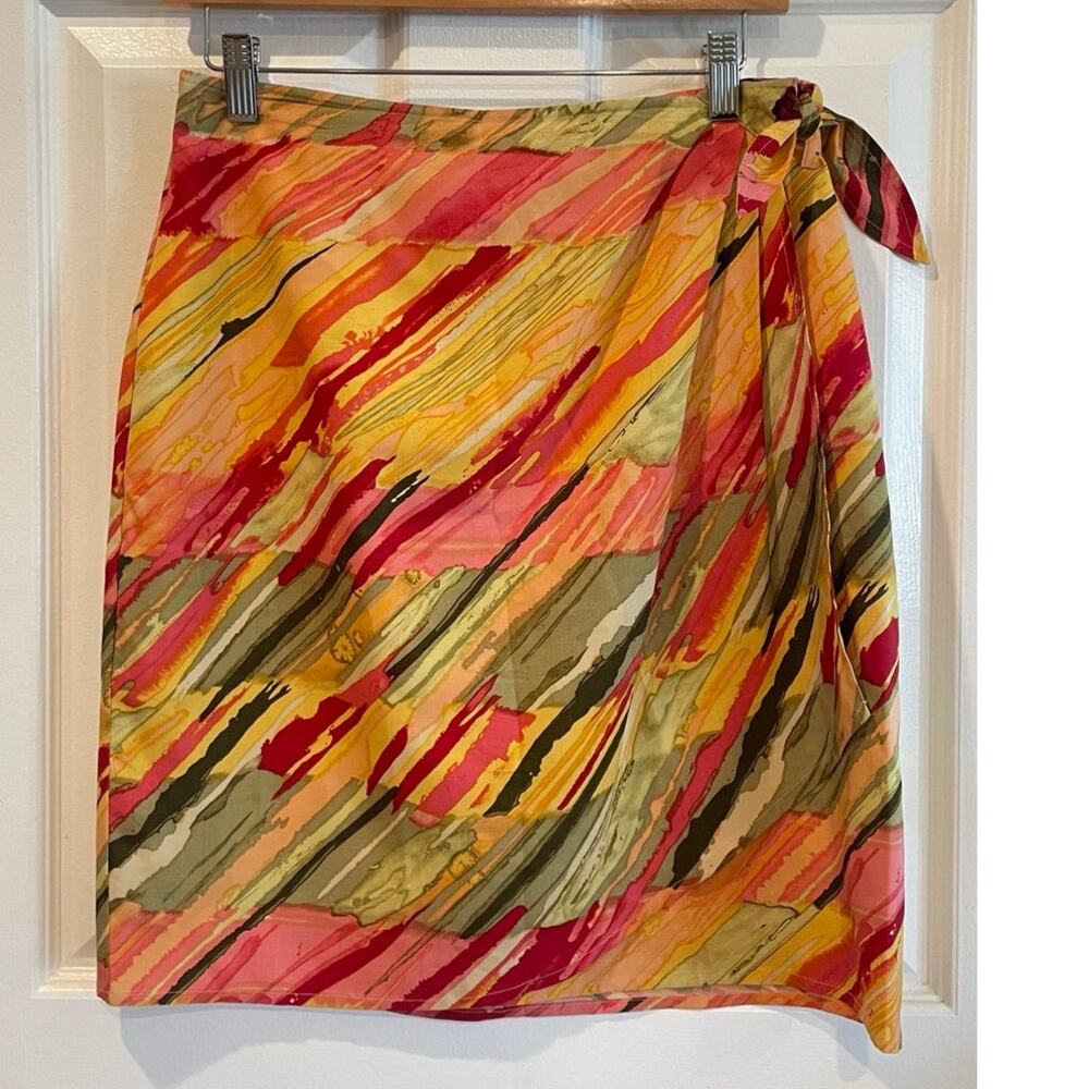 Vintage KGR Sport 100% Silk Wrap Mini Skirt Colorful Brushstroke Size 10
